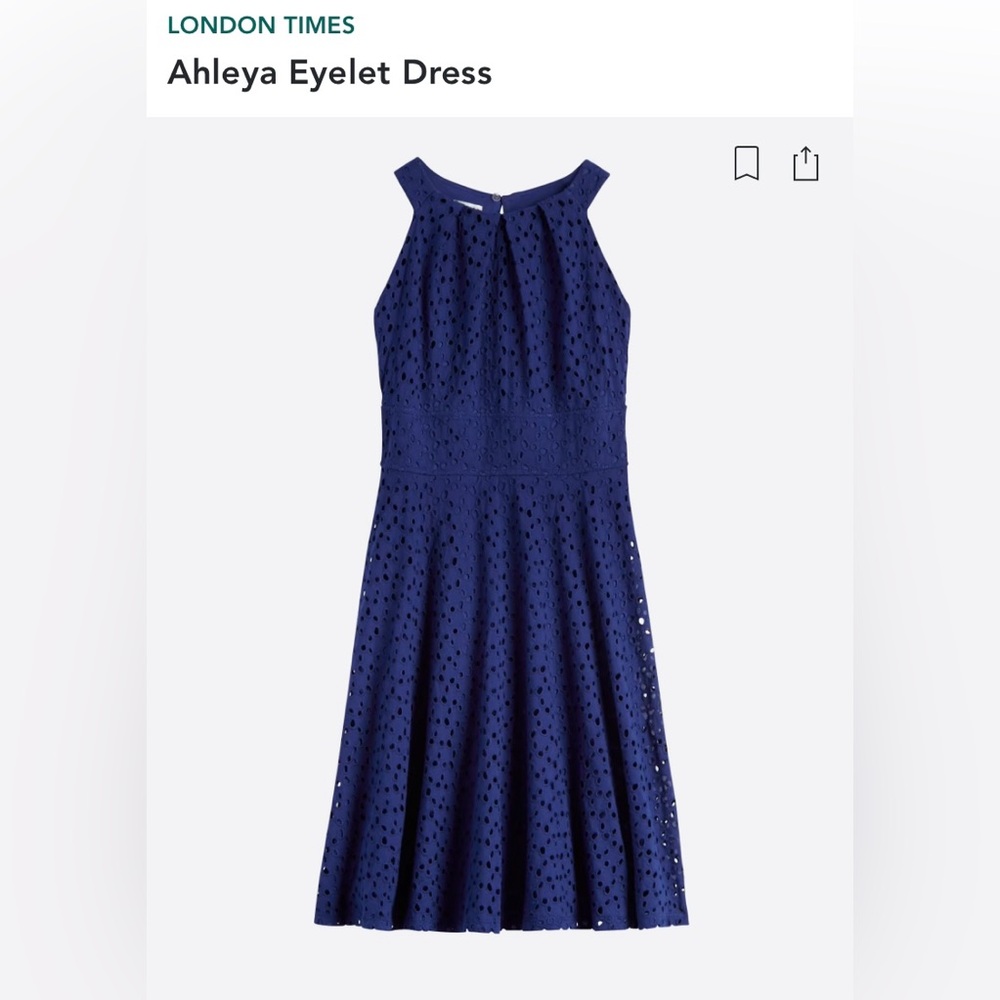 LONDON TIMES Ahleya Eyelet Dress | 6P | Blue